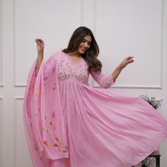 Pink Cotton Anarkali Suit Set with Dupatta