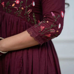 Pure Cotton Wine Kurti Pant Dupatta Set