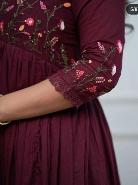 Pure Cotton Wine Kurti Pant Dupatta Set