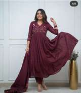 Pure Cotton Wine Kurti Pant Dupatta Set
