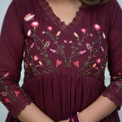 Pure Cotton Wine Kurti Pant Dupatta Set