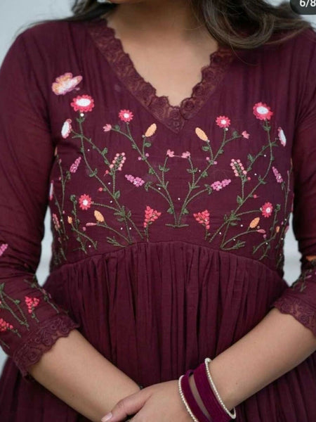Pure Cotton Wine Kurti Pant Dupatta Set